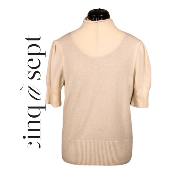 Cinq à Sept Tous Les Jours 100% Cashmere Puff Sleeve Mock Neck Sweater Size L - Picture 1 of 14